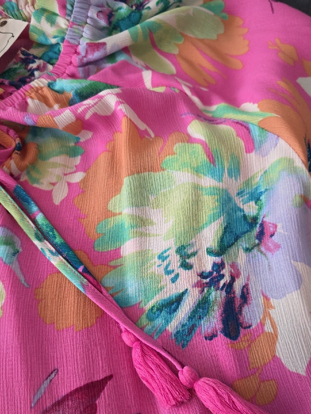 NWT Easel Oversized Small Bright Pink Floral Tiered Maxi Dress - Picture 4 of 5